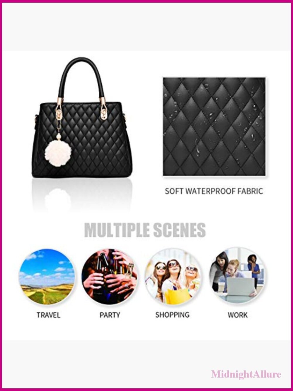 Medium PU Leather Tote Satchel with Pompon - Picture 7 of 7